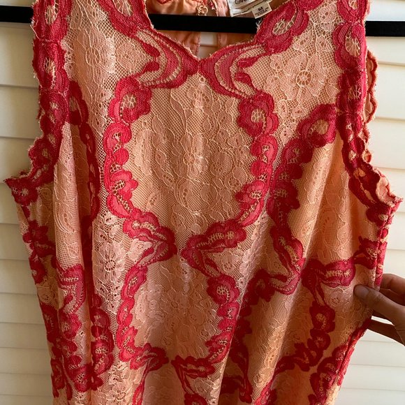 M.S.S.P. Max Studio Peach/Red Lace Trapeze Dress M - Picture 7 of 8